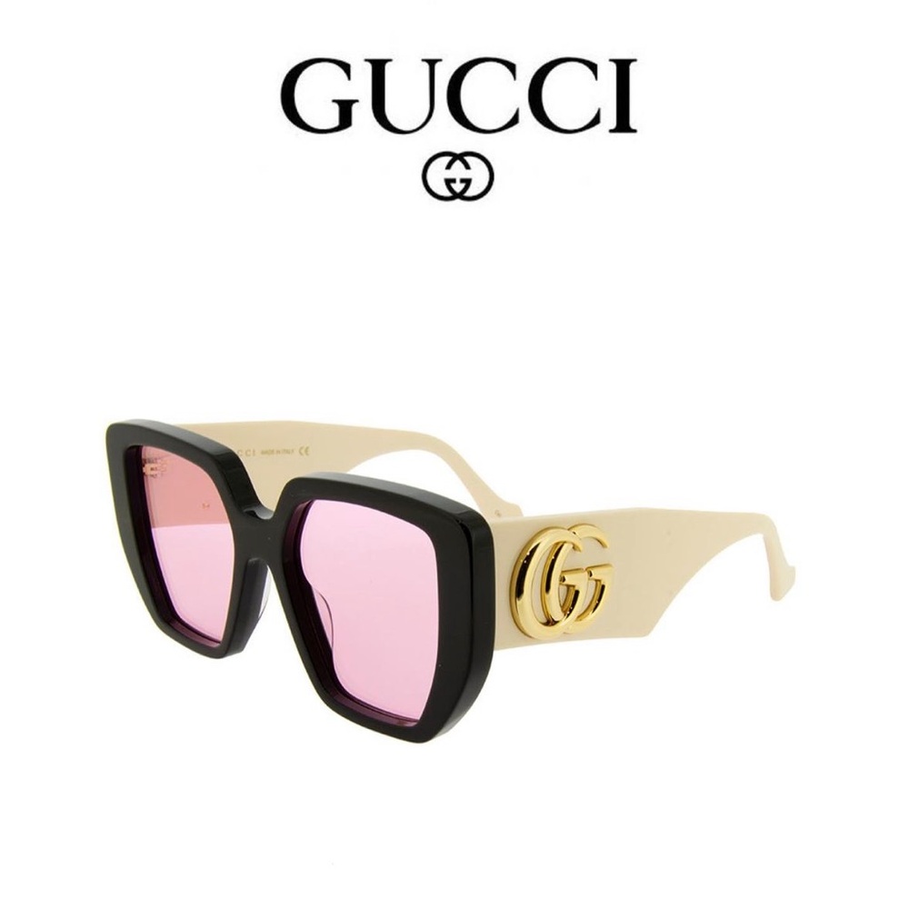 Rectangle Oversized Black/Beige with a Pink lens Women Sunglasses